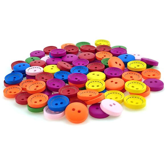 100 Pcs Colorful Wooden Round Buttons With 2 Holes Rustic Buttons For Cloth US - Picture 2 of 10